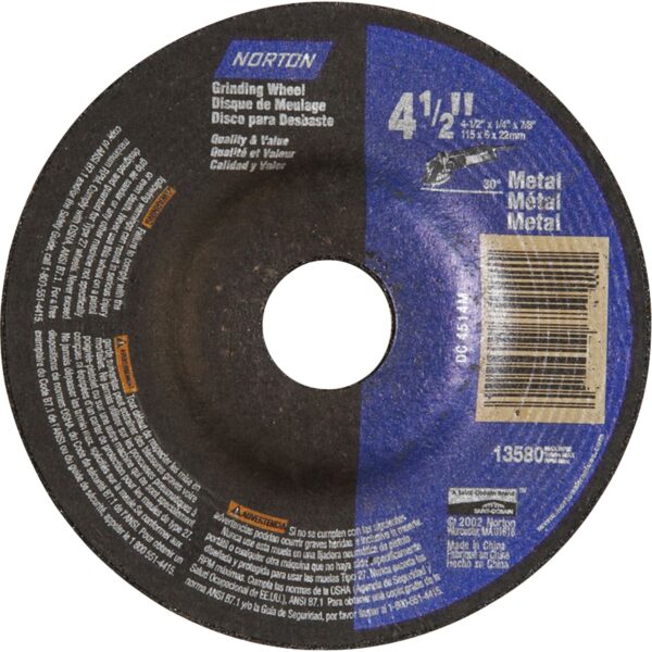 Depressed Centre Metal Grinding Wheels, 5" x 1/4", 7/8" Arbor, Aluminum Oxide, Type 27