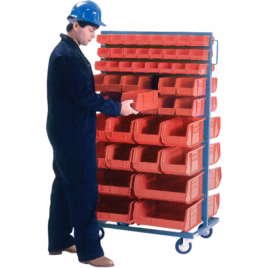 Double-Sided Mobile Bin Rack, Double-sided, 96 bins, 36″ W x 24″ D x 63″ H