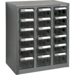 KPC-600 Parts Cabinet, Galvanized Steel, 18 Drawers, 13-9/10" x 8-7/10" x 16-3/10", Grey