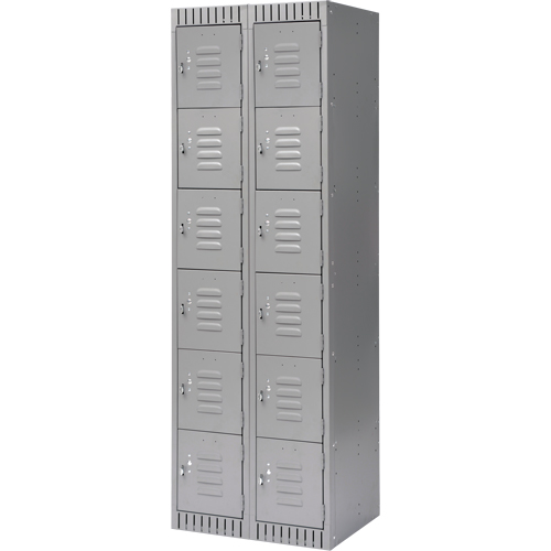 Lockers, 6 -tier, Bank of 2, 24" x 18" x 72", Steel, Grey, Knocked Down