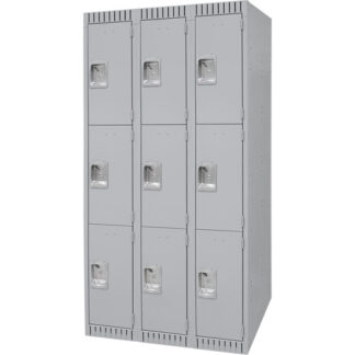 Lockers, 3 -tier, Bank of 3, 36" x 18" x 72", Steel, Grey, Knocked Down