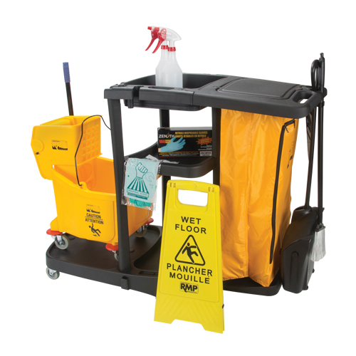 Janitor Cleaning Starter Kit, 51" x 20" x 38", Plastic, Black