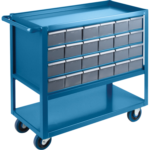 Drawer Shelf Cart, 1200 lbs. Capacity, Steel, 18" x W, 35" x H, 36" D, Rubber Wheels, All-Welded, 24 Drawers