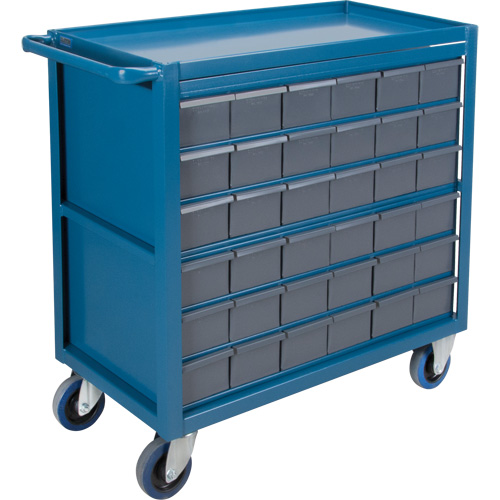 Drawer Shelf Cart, 1200 lbs. Capacity, Steel, 18" x W, 35" x H, 36" D, Rubber Wheels, All-Welded, 36 Drawers