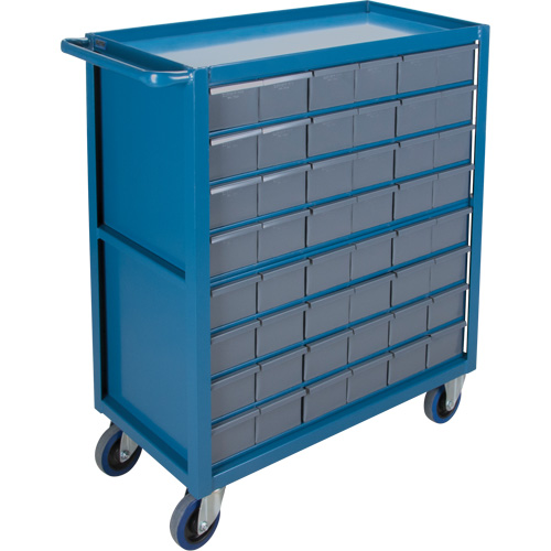 Drawer Shelf Cart, 1200 lbs. Capacity, Steel, 18" x W, 35" x H, 36" D, Rubber Wheels, All-Welded, 48 Drawers