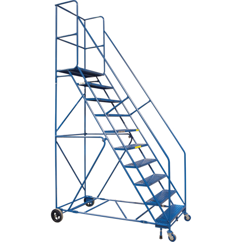 CSA Rolling Step Ladder with Locking Step and Spring-Loaded Front Casters, 10 Steps, 30" Step Width, 89" Platform Height, Steel