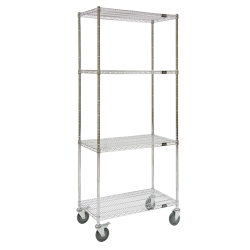 Wire Shelf Cart, Chrome Plated, 48" x 80" x 18", 800 lbs. Capacity