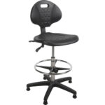 Heavy-Duty Ergonomic Stool, Stationary, Adjustable, 39” - 48”, Polyurethane Seat, Black