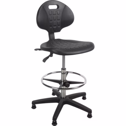 Heavy-Duty Ergonomic Stool, Stationary, Adjustable, 39” - 48”, Polyurethane Seat, Black