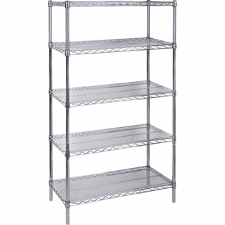 Heavy-Duty Chromate Wire Shelving, 5 Tiers, 72" W x 74" H x 24" D
