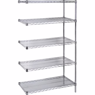 Heavy-Duty Chromate Wire Shelving, Add-On Kit, 5 Tiers, 72" W x 74" H x 24" D