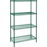 Heavy-Duty Green Epoxy Finish Wire Shelving, 4 Tiers, 72" W x 63" H x 24" D