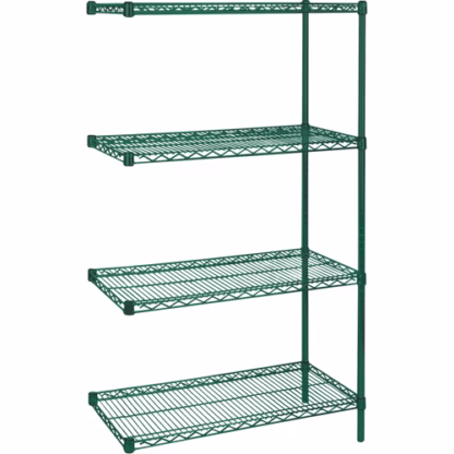 Heavy-Duty Green Epoxy Finish Wire Shelving, Add-On Kit, 4 Tiers, 48" W x 63" H x 18" D
