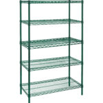 Heavy-Duty Green Epoxy Finish Wire Shelving, 5 Tiers, 72" W x 86" H x 24" D