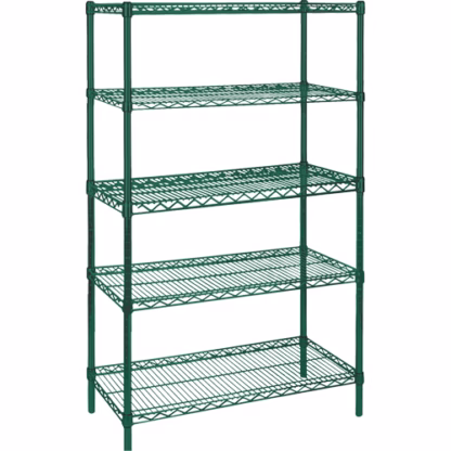 Heavy-Duty Green Epoxy Finish Wire Shelving, 5 Tiers, 72" W x 74" H x 18" D