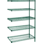 Heavy-Duty Green Epoxy Finish Wire Shelving, Add-On Kit, 5 Tiers, 72" W x 86" H x 24" D