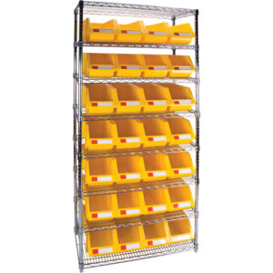 Heavy-Duty Wire Shelving Unit with Storage Bins, 8 Tiers, 36" W x 74" H x 14" D