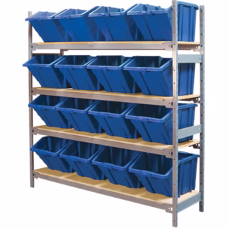 Wide Span Shelving with Jumbo Plastic Bins, Steel, Boltless, 800 lbs. Capacity, 66" W x 72" H x 18" D