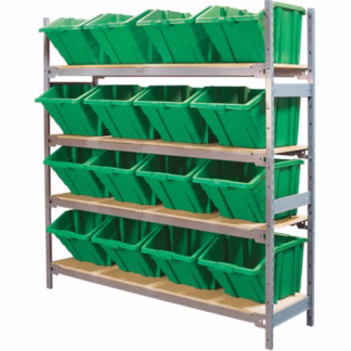 Wide Span Shelving with Jumbo Plastic Bins, Steel, Boltless, 800 lbs. Capacity, 66" W x 72" H x 18" D