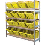Wide Span Shelving with Jumbo Plastic Bins, Steel, Boltless, 800 lbs. Capacity, 66" W x 72" H x 18" D