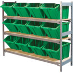 Wide Span Shelving with Jumbo Plastic Bins, Steel, Boltless, 800 lbs. Capacity, 66" W x 60" H x 18" D