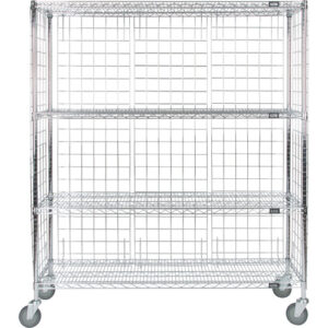 Enclosed Wire Shelf Cart, Chrome Plated, 60" x 69" x 24", 800 lbs. Capacity