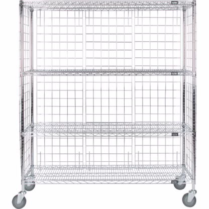 Enclosed Wire Shelf Cart, Chrome Plated, 60" x 69" x 24", 800 lbs. Capacity