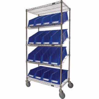 Slanted Wire Shelf Cart with Bins, 5 Tiers, 36" W x 69" H x 18" D