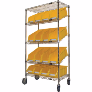 Slanted Wire Shelf Cart with Bins, 5 Tiers, 36" W x 69" H x 18" D