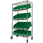 Slanted Wire Shelf Cart with Bins, 5 Tiers, 36" W x 69" H x 18" D