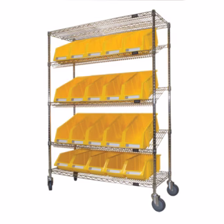 Slanted Wire Shelf Cart with Bins, 5 Tiers, 48" W x 69" H x 18" D