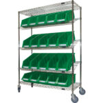Slanted Wire Shelf Cart with Bins, 5 Tiers, 48" W x 69" H x 18" D