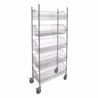 Wire Basket Shelving Cart, 5 Tiers, 48" W x 80" H x 24" D