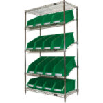 Slanted Wire Shelf with Bins, 5 Tiers, 36" W x 63" H x 18" D