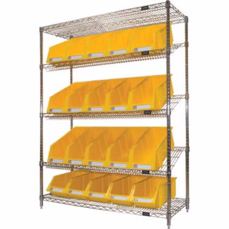 Slanted Wire Shelf with Bins, 5 Tiers, 48" W x 63" H x 18" D