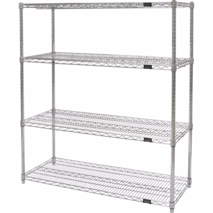 Heavy-Duty Chromate Wire Shelving, 4 Tiers, 36" W x 54" H x 24" D