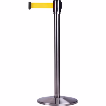 Free-Standing Crowd Control Barrier, Steel, 35" H, Yellow Tape, 12' Tape Length