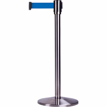 Free-Standing Crowd Control Barrier, Steel, 35" H, Blue Tape, 7' Tape Length