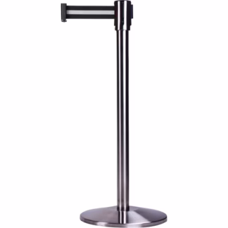 Free-Standing Crowd Control Barrier, Steel, 35" H, Black/White Tape, 7' Tape Length
