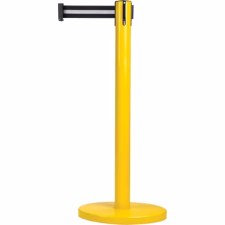 Free-Standing Crowd Control Barrier, Steel, 35" H, Black/White Tape, 7' Tape Length
