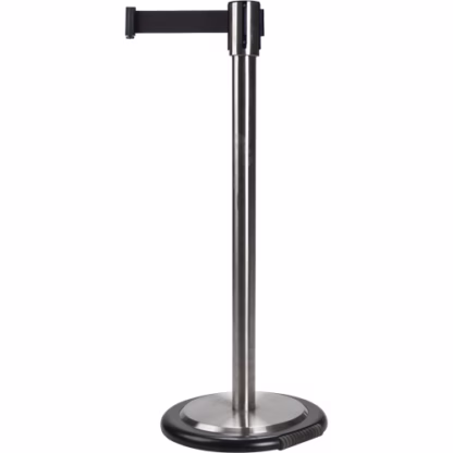 Free-Standing Crowd Control Barrier, Steel, 35" H, Black Tape, 7' Tape Length
