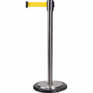 Free-Standing Crowd Control Barrier, Steel, 35" H, Yellow Tape, 7' Tape Length