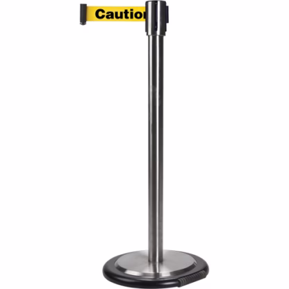 Free-Standing Crowd Control Barrier, Steel, 35" H, Yellow Tape, 7' Tape Length