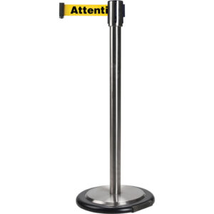 Free-Standing Crowd Control Barrier, Steel, 35" H, Yellow Tape, 7' Tape Length