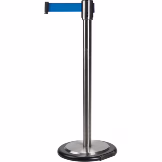Free-Standing Crowd Control Barrier, Steel, 35" H, Blue Tape, 7' Tape Length