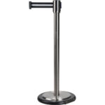 Free-Standing Crowd Control Barrier, Steel, 35" H, Black/White Tape, 7' Tape Length
