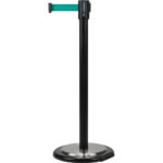 Free-Standing Crowd Control Barrier, Steel, 35" H, Green Tape, 7' Tape Length