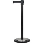 Free-Standing Crowd Control Barrier, Steel, 35" H, Black/White Tape, 7' Tape Length