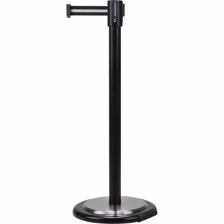 Free-Standing Crowd Control Barrier, Steel, 35" H, Black/White Tape, 7' Tape Length
