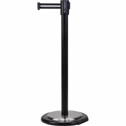 Free-Standing Crowd Control Barrier, Steel, 35" H, Black/White Tape, 7' Tape Length